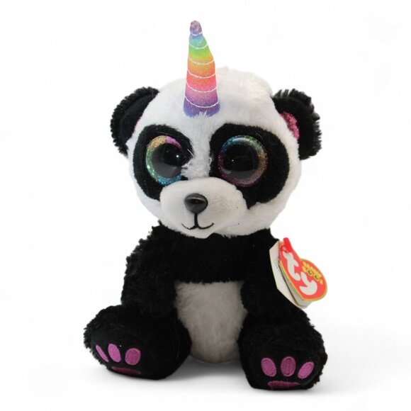 TY Beanie Boos Paris Panda Plush Unicorn Horn Birthday March 12 Sparkly Eyes Col - Picture 1 of 7